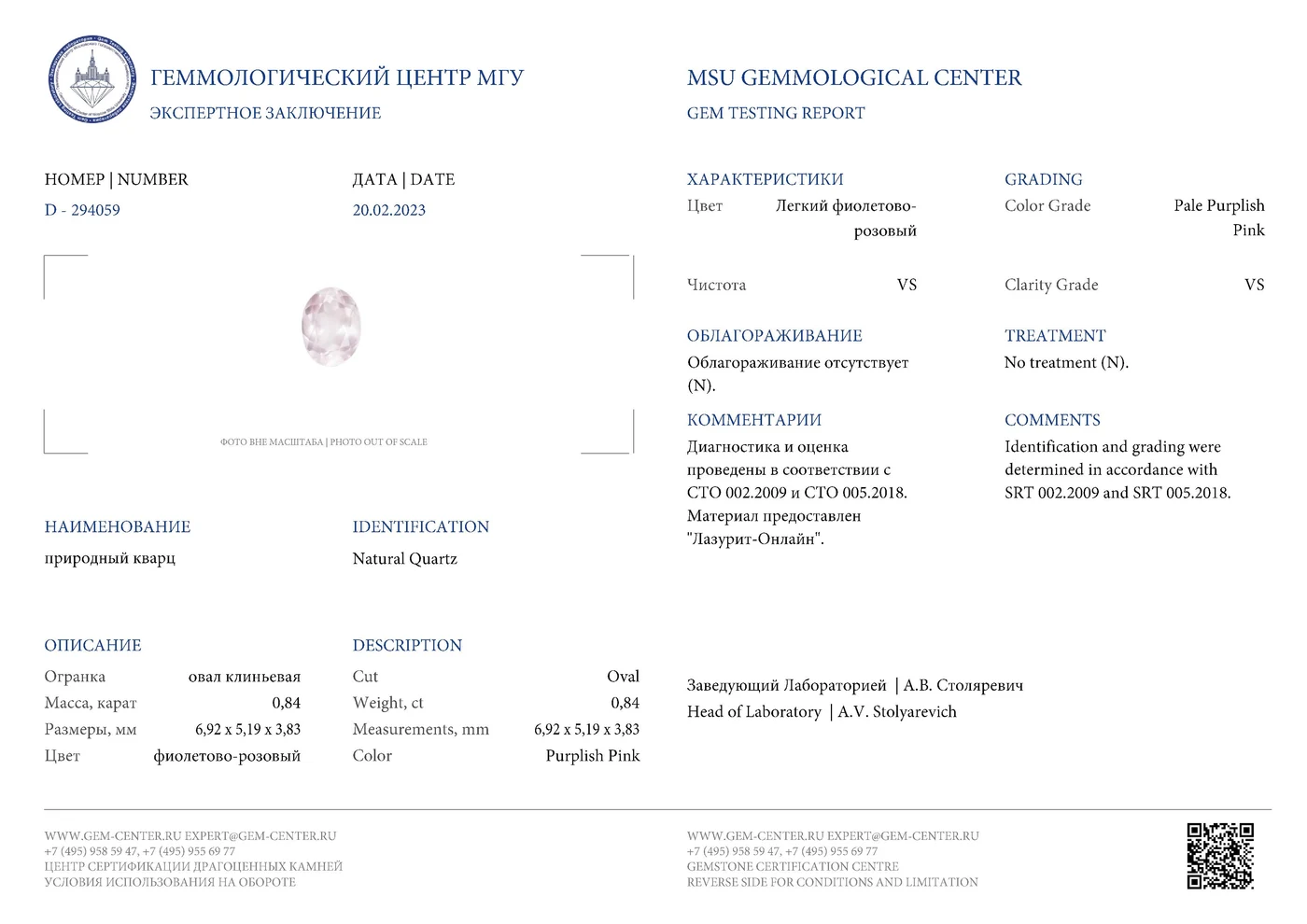 Геммологическое заключение Lazurit 20